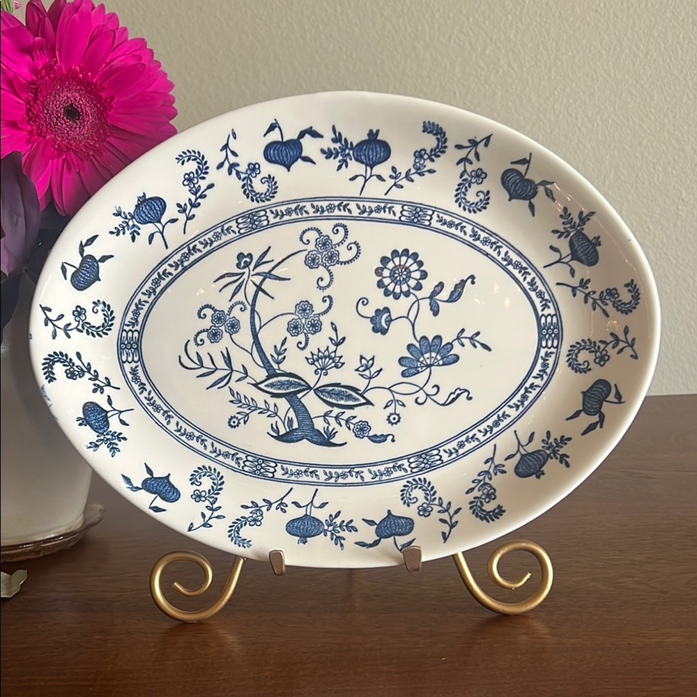 Vintage Scio USA Blue Union Pattern Oval Platter